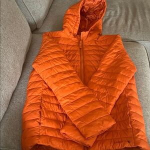 Bright Orange Packable Puffer Jacket with Hood